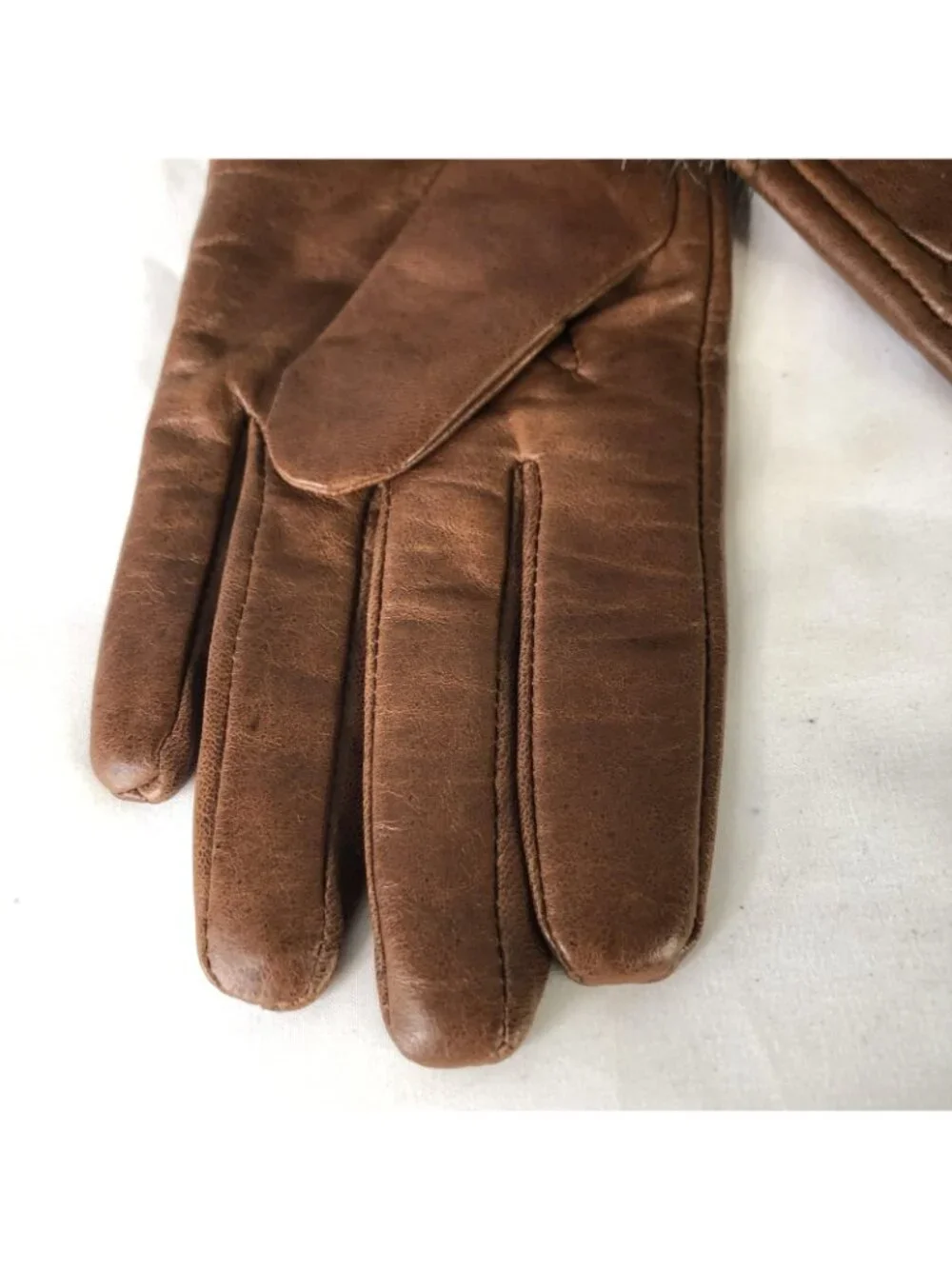 Barbour Gloves Womens M Brown Leather Faux Fur Cuff Lined Winter Warm Insulated